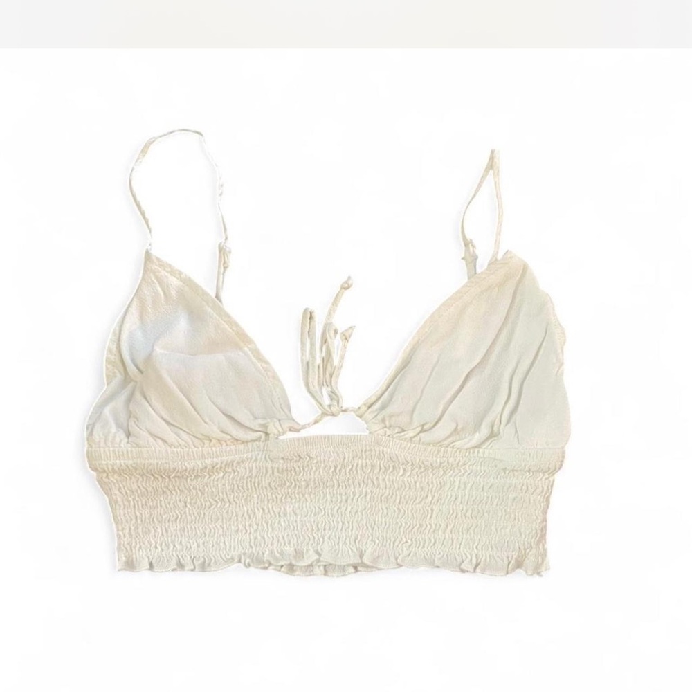 SHEIN Ivory Tie-Front Crop Top